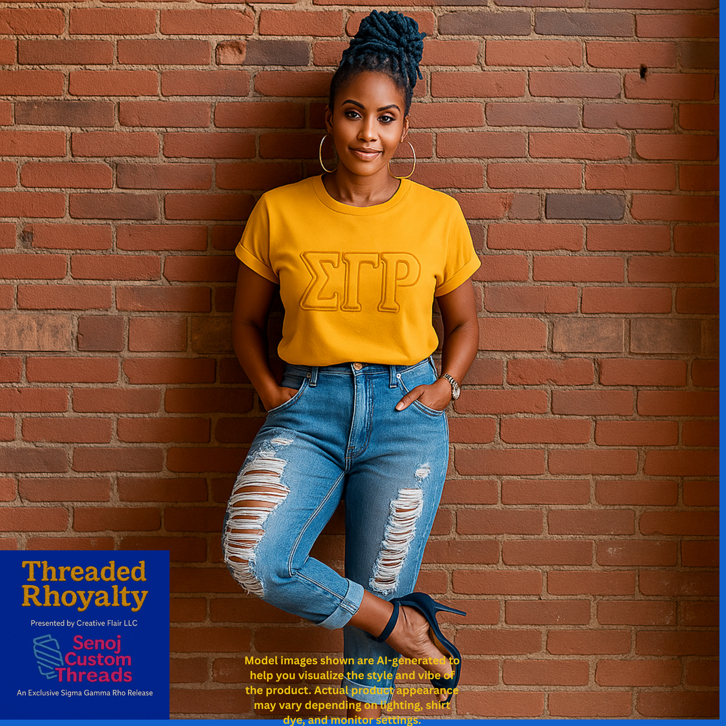 Sigma Gamma Rho 3D Letter Shirt or Sweatshirt | Licensed Sorority Apparel | Black, Gold, Royal Blue | Sizes S–3XL