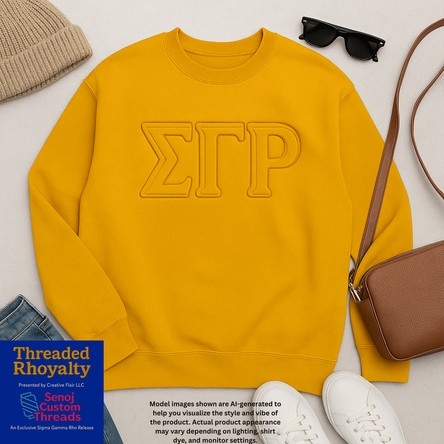 Sigma Gamma Rho 3D Letter Shirt or Sweatshirt | Licensed Sorority Apparel | Black, Gold, Royal Blue | Sizes S–3XL