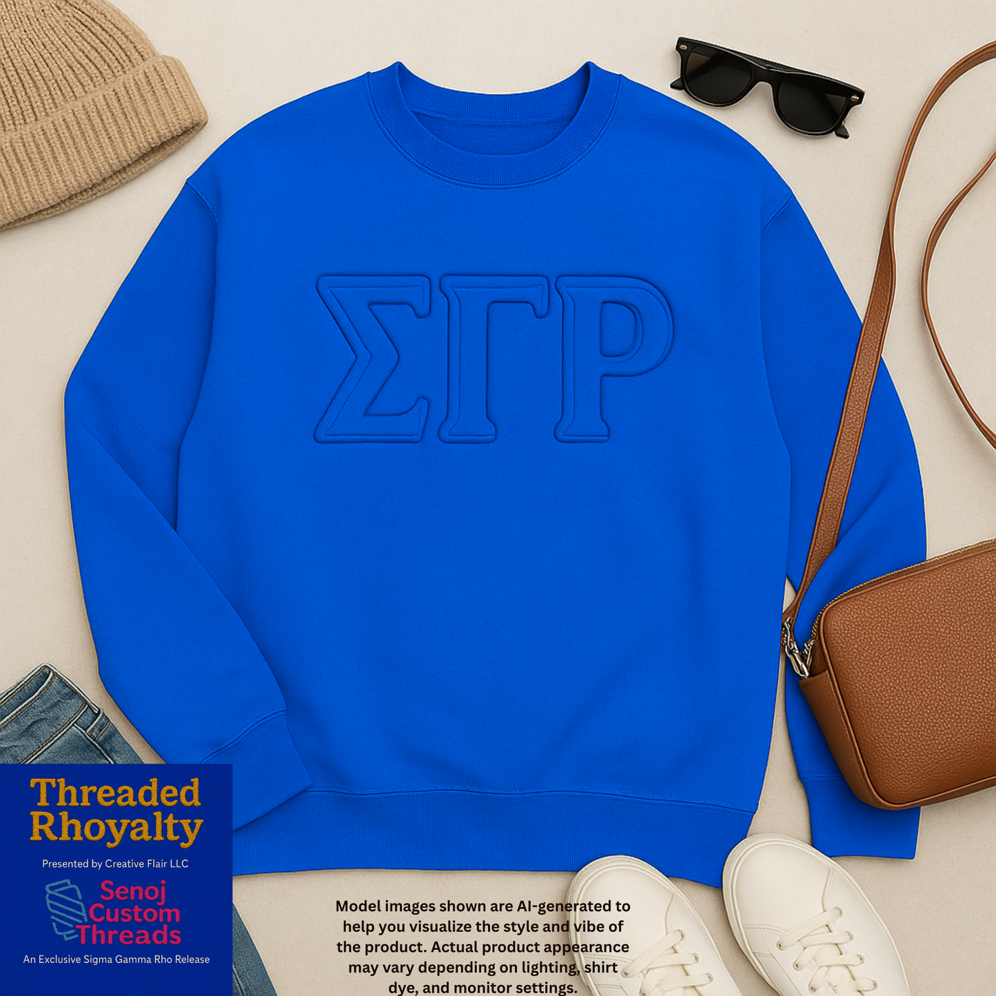 Sigma Gamma Rho 3D Letter Shirt or Sweatshirt | Licensed Sorority Apparel | Black, Gold, Royal Blue | Sizes S–3XL