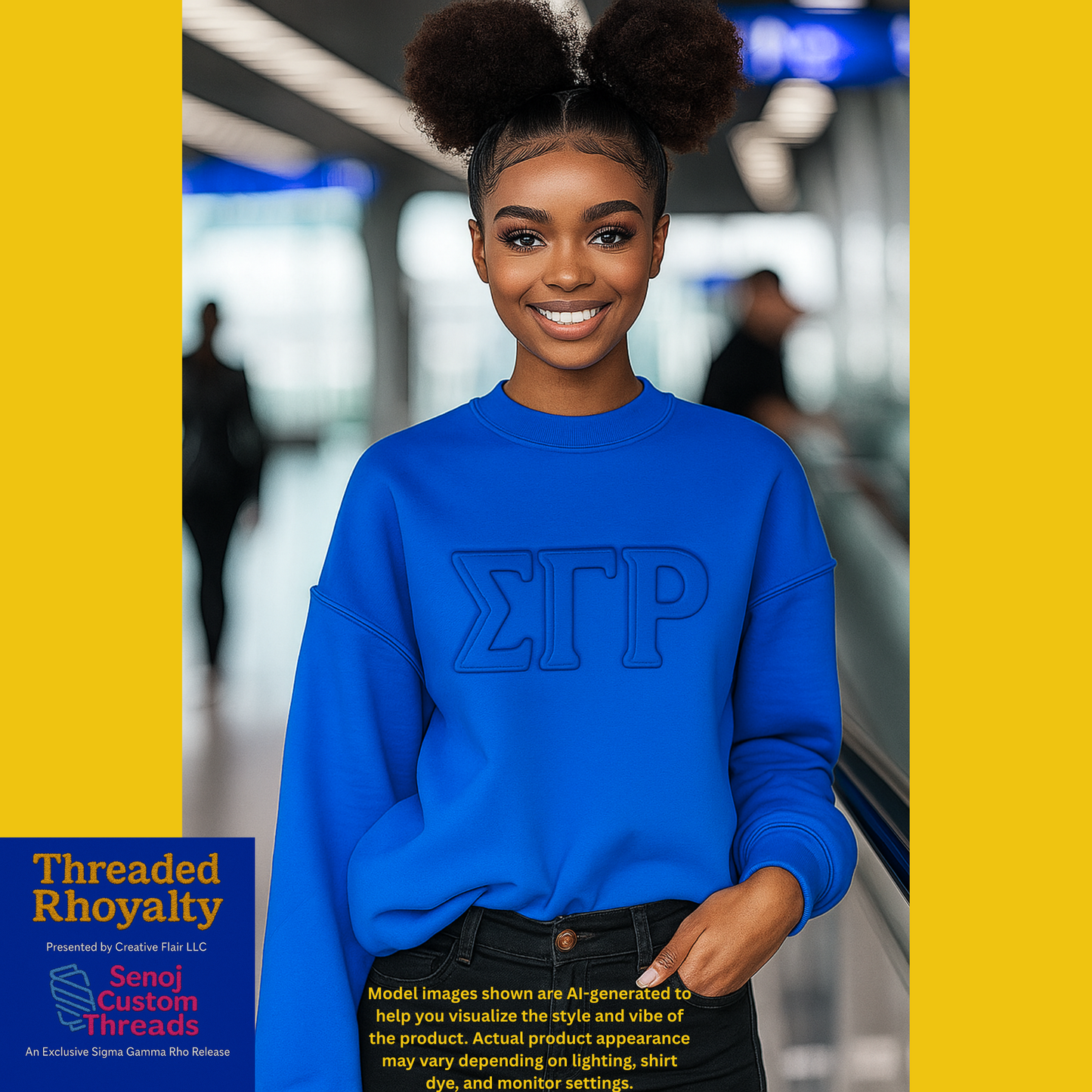 Sigma Gamma Rho 3D Letter Shirt or Sweatshirt | Licensed Sorority Apparel | Black, Gold, Royal Blue | Sizes S–3XL
