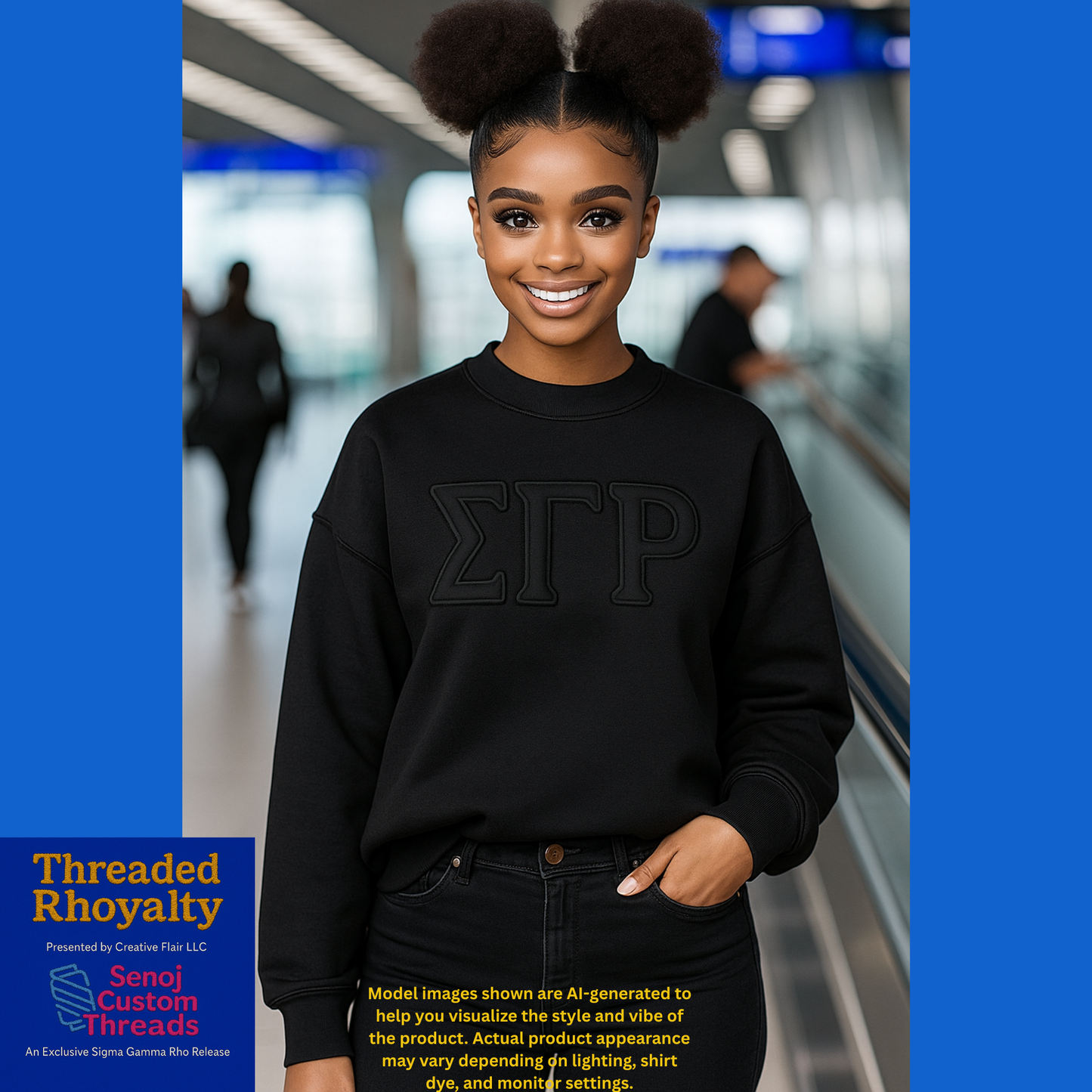 Sigma Gamma Rho 3D Letter Shirt or Sweatshirt | Licensed Sorority Apparel | Black, Gold, Royal Blue | Sizes S–3XL