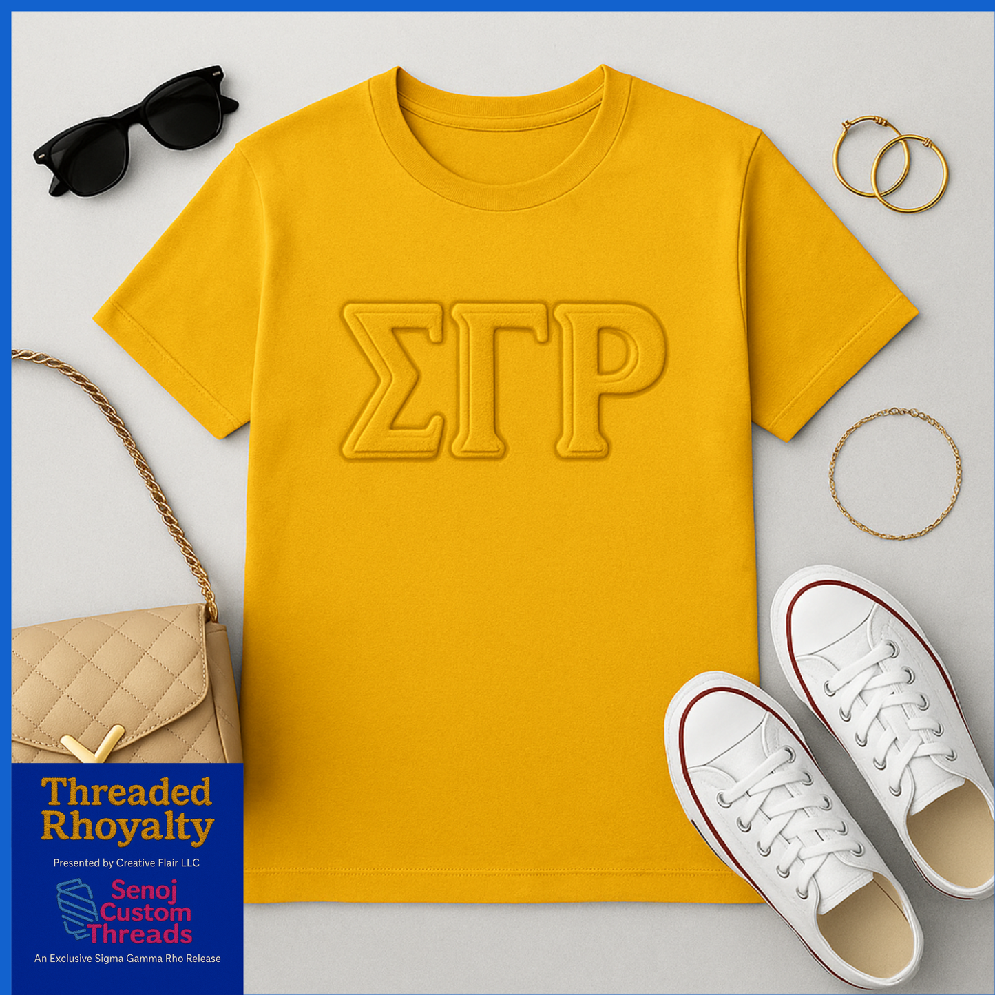 Sigma Gamma Rho 3D Letter Shirt or Sweatshirt | Licensed Sorority Apparel | Black, Gold, Royal Blue | Sizes S–3XL