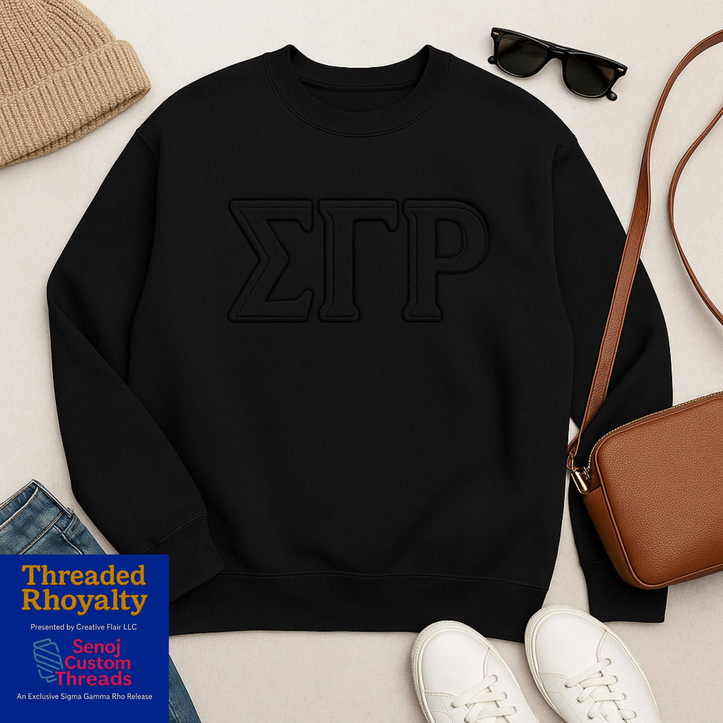 Sigma Gamma Rho 3D Letter Shirt or Sweatshirt | Licensed Sorority Apparel | Black, Gold, Royal Blue | Sizes S–3XL