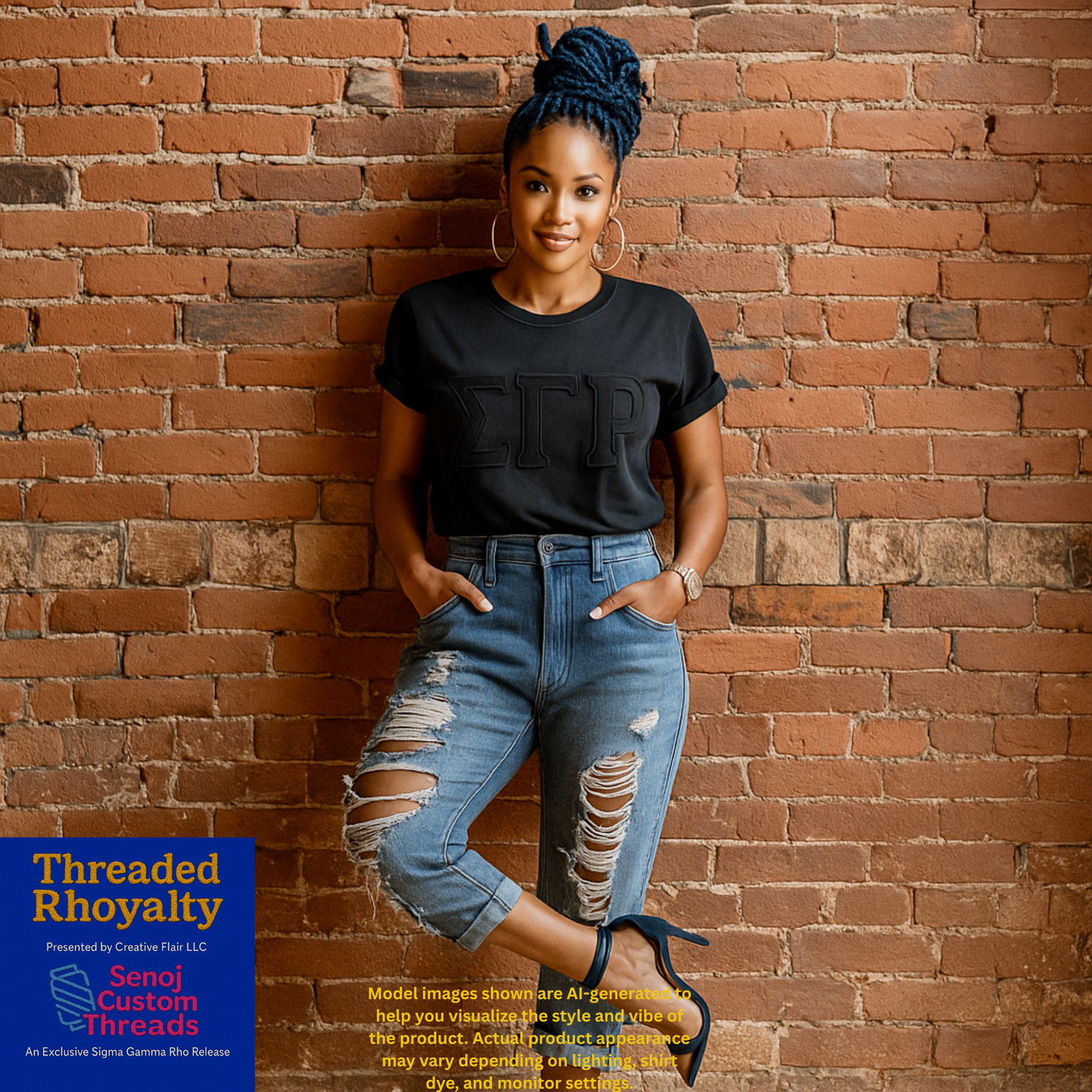 Sigma Gamma Rho 3D Letter Shirt or Sweatshirt | Licensed Sorority Apparel | Black, Gold, Royal Blue | Sizes S–3XL