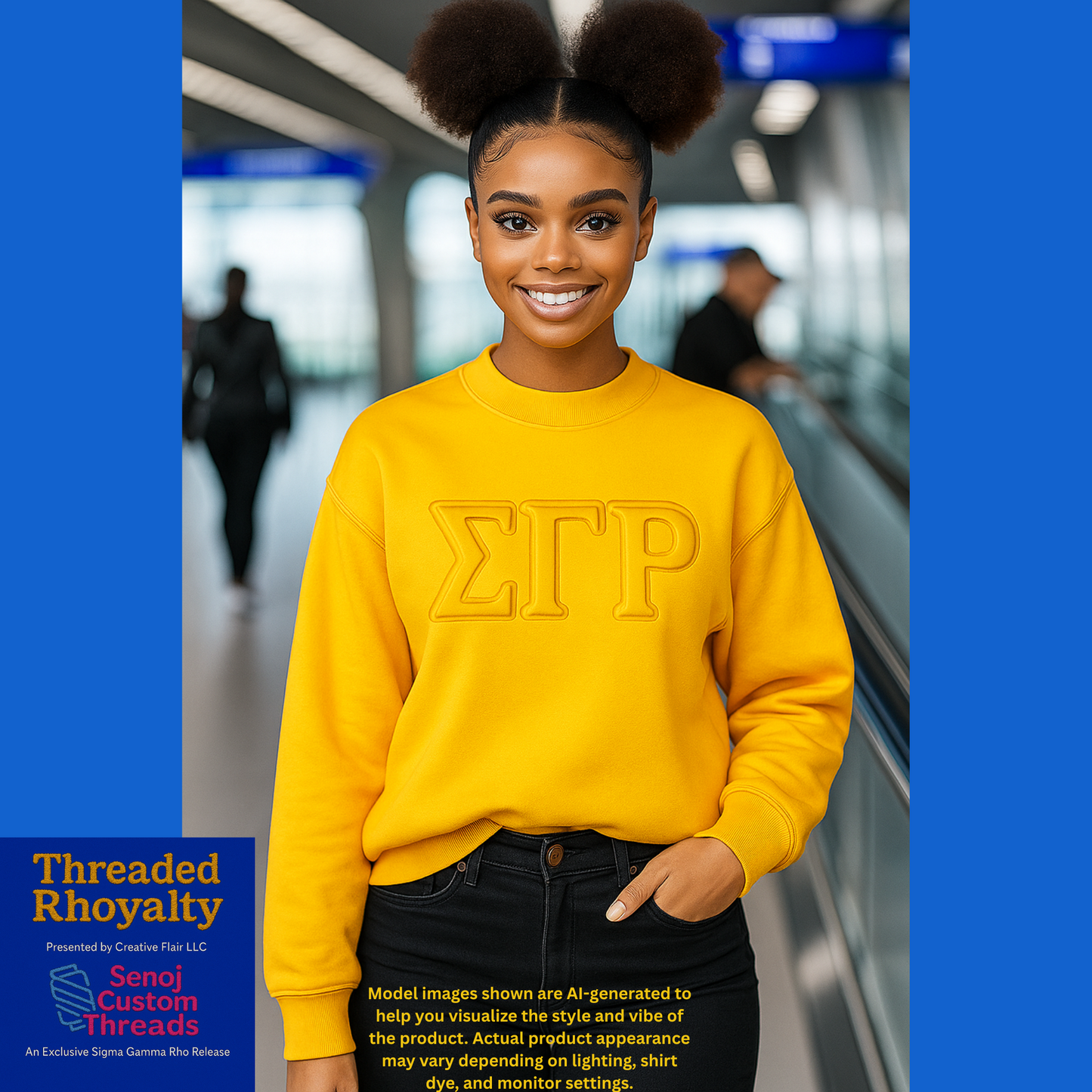 Sigma Gamma Rho 3D Letter Shirt or Sweatshirt | Licensed Sorority Apparel | Black, Gold, Royal Blue | Sizes S–3XL