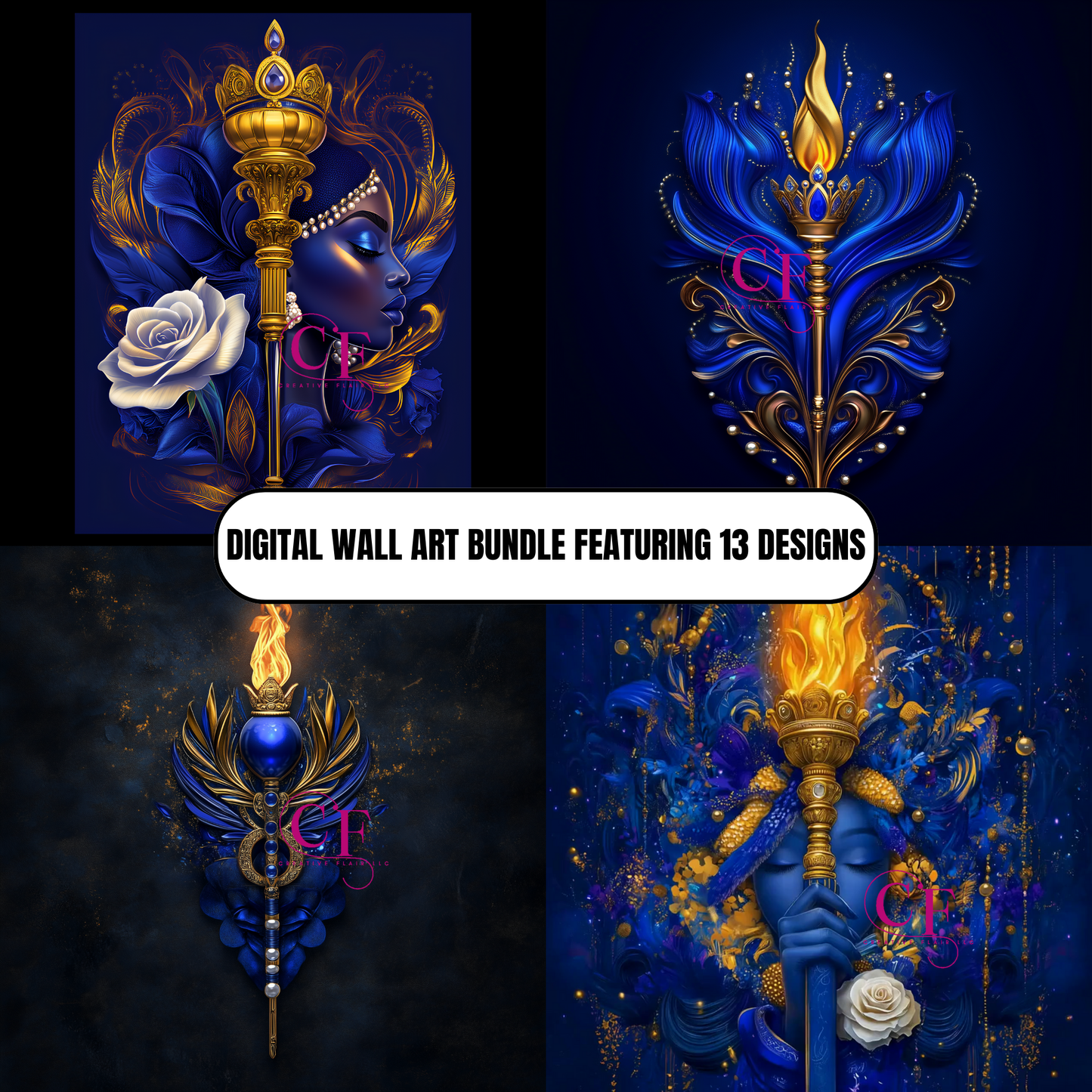 Printable Sigma Gamma Rho Decor – Blue & Gold AI Artwork, Digital Wall Art Collection