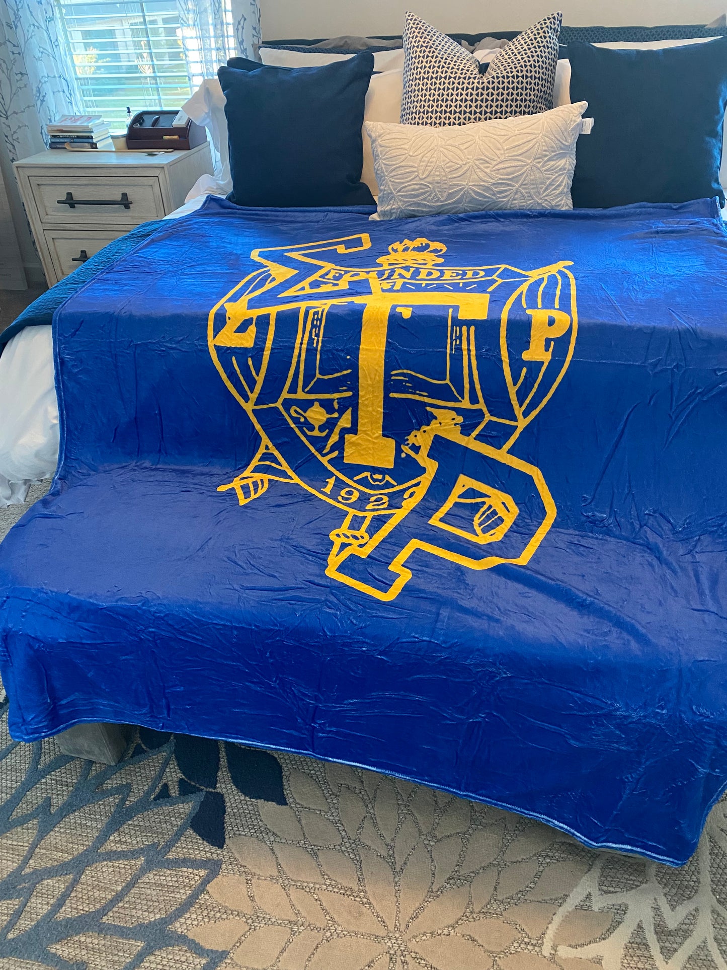 Sigma Gamma Rho Fleece Blanket – Blue & Gold with Greek Letters