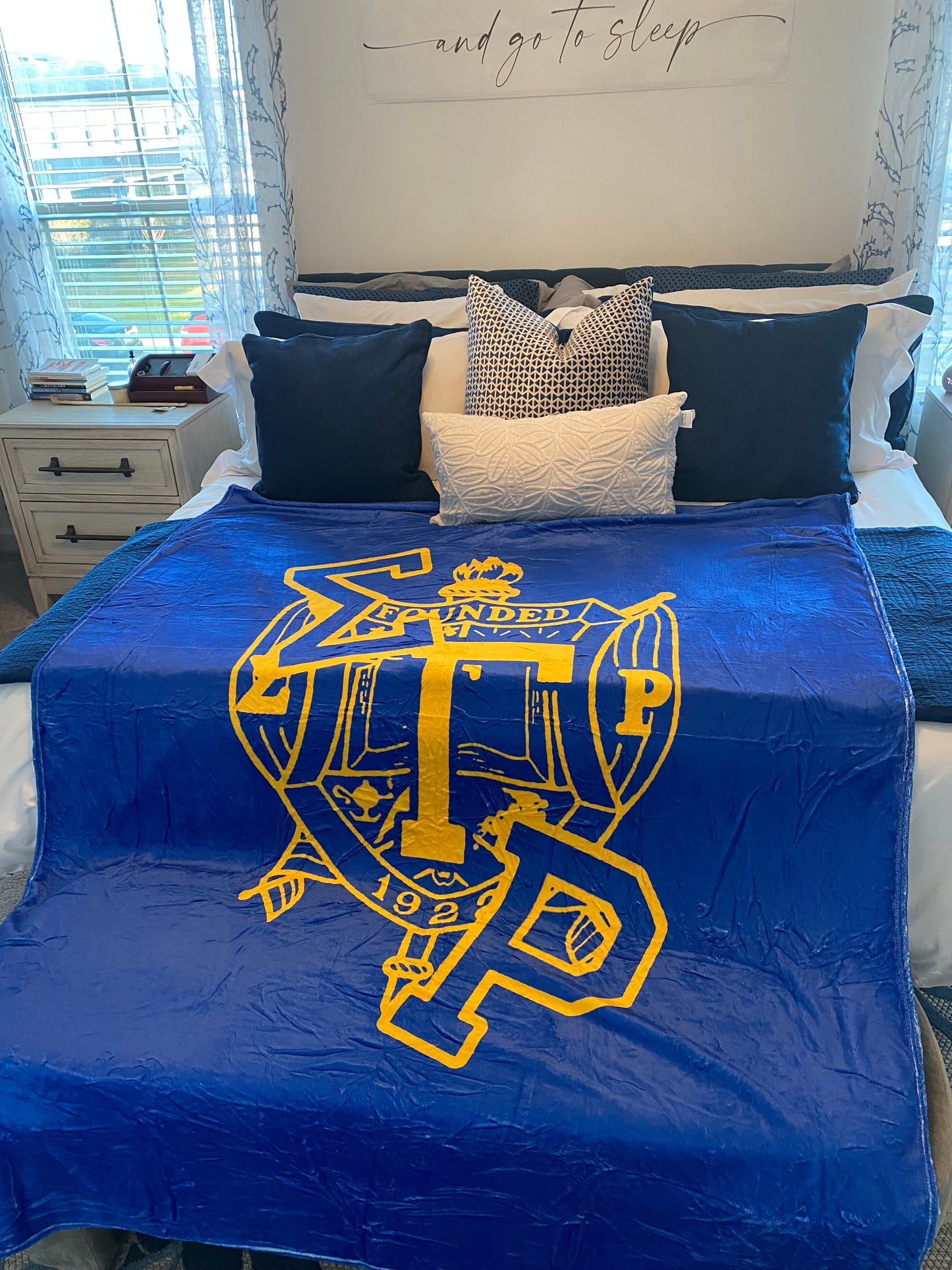 Sigma Gamma Rho Fleece Blanket – Blue & Gold with Greek Letters