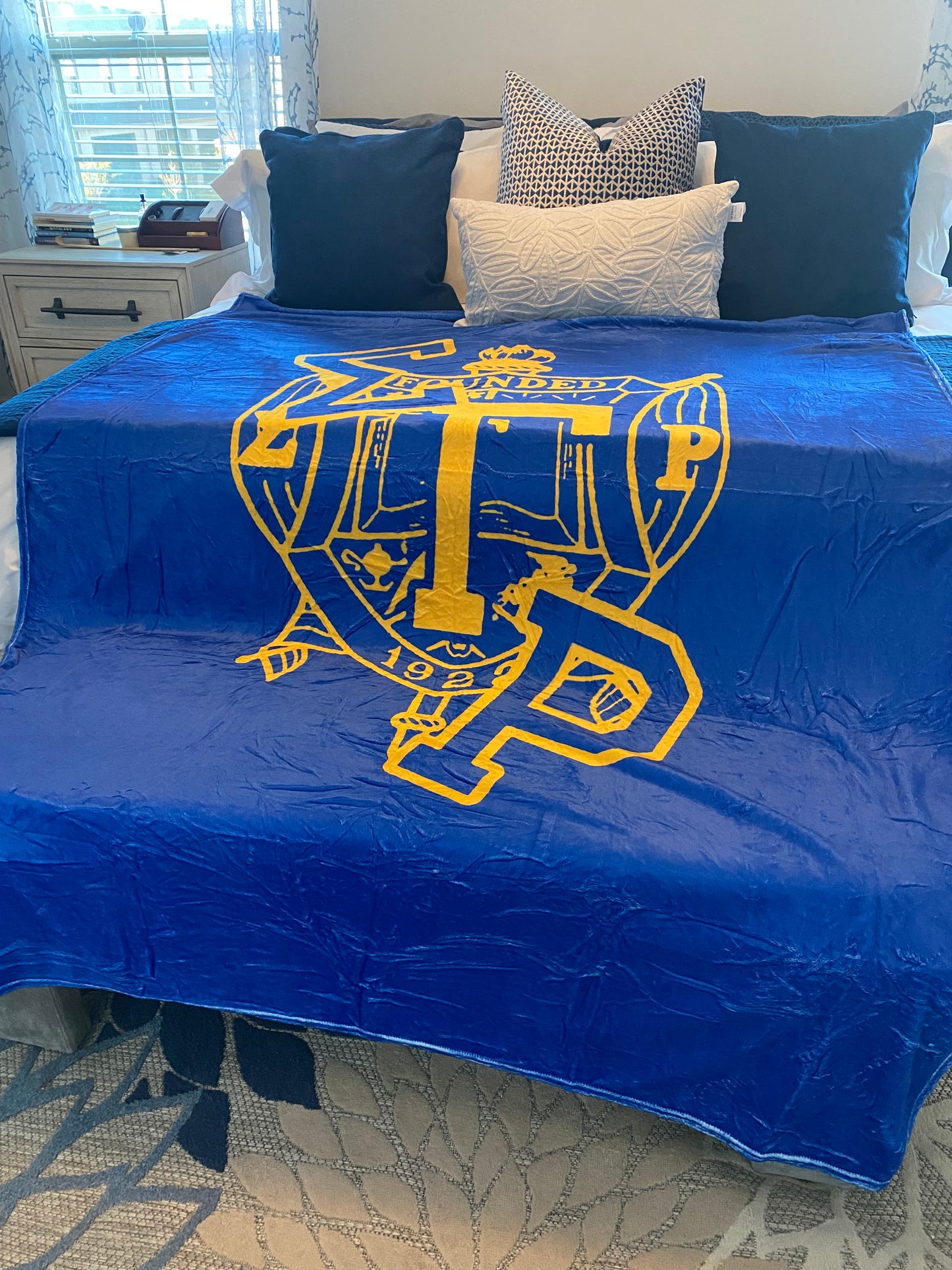 Sigma Gamma Rho Fleece Blanket – Blue & Gold with Greek Letters