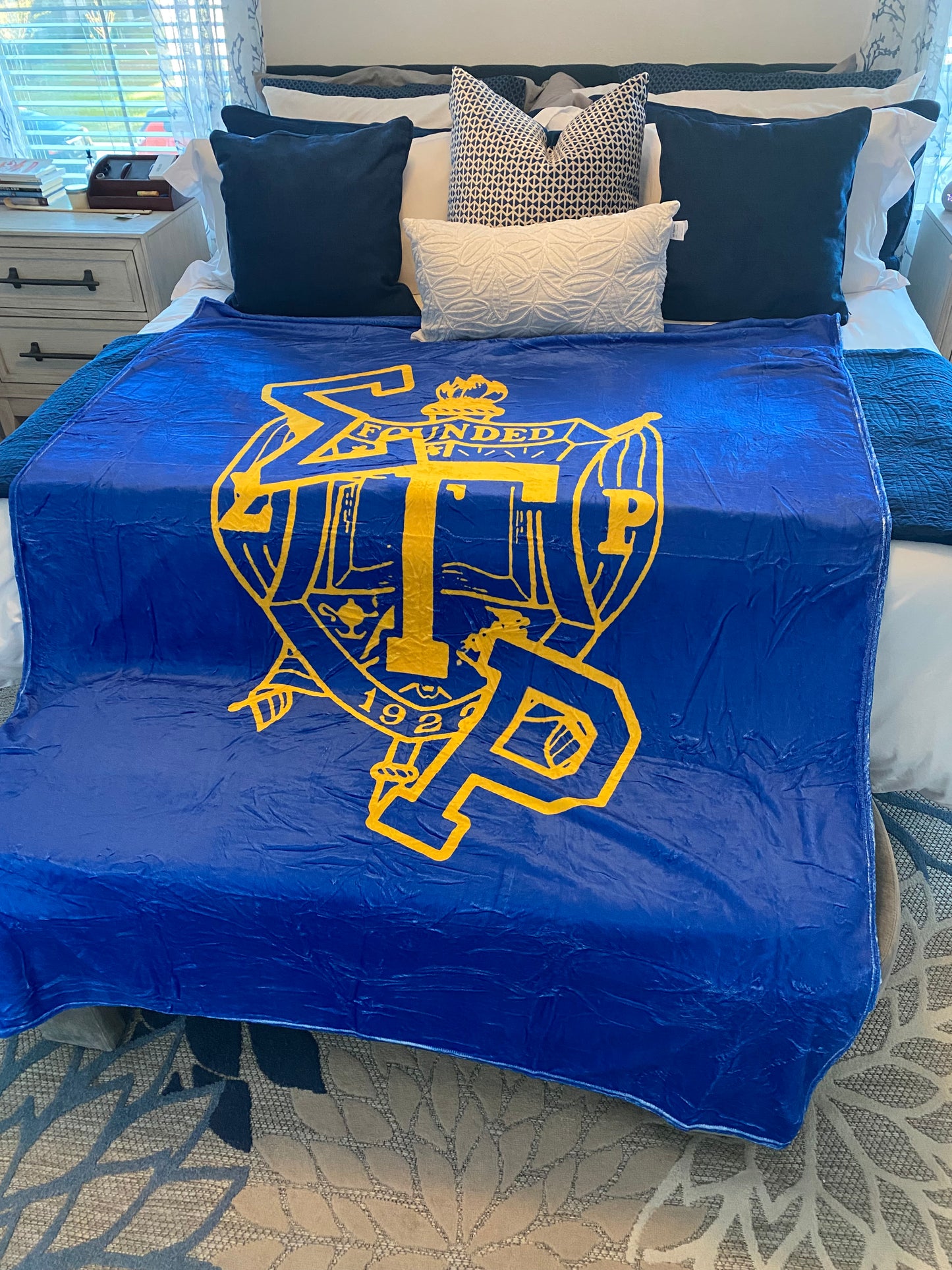 Sigma Gamma Rho Fleece Blanket – Blue & Gold with Greek Letters